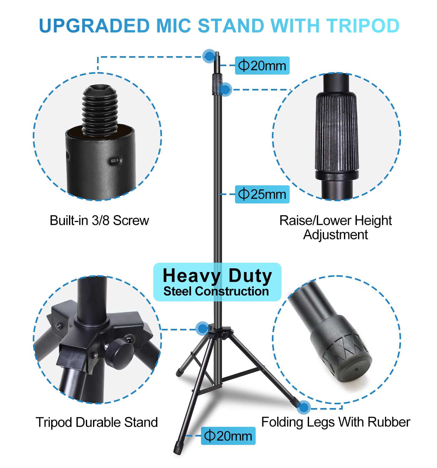 Recording Microphone Stand isolation shield with Heavy Tripod stand, Professional Recording Studio Podcast Equipment Kit with Po